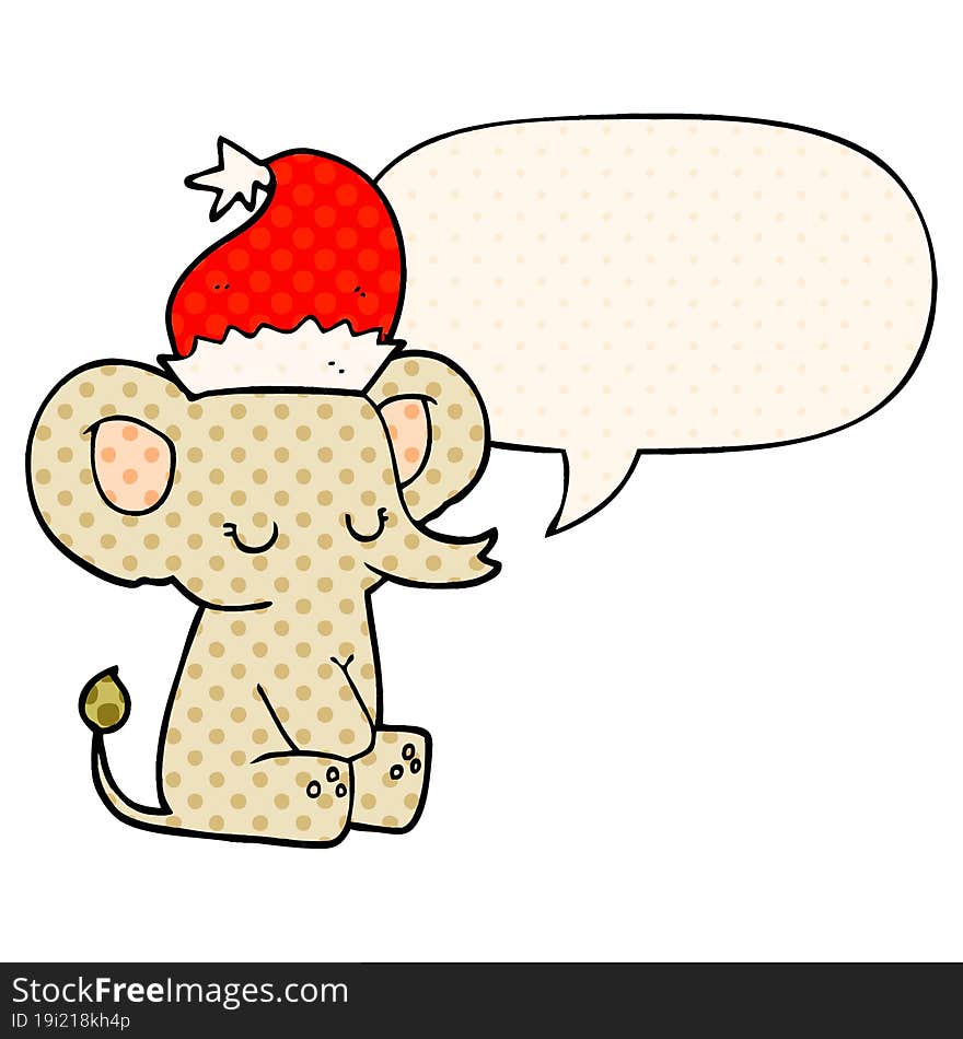 cute christmas elephant and speech bubble in comic book style