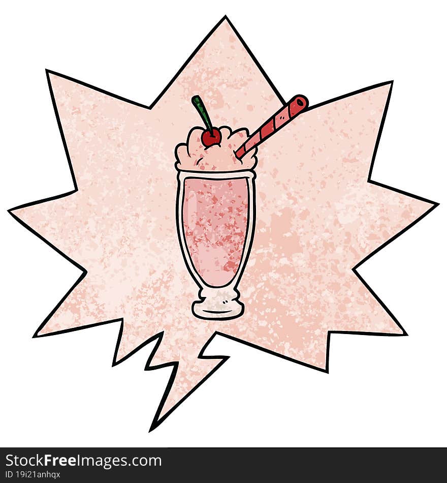 cartoon milkshake with speech bubble in retro texture style