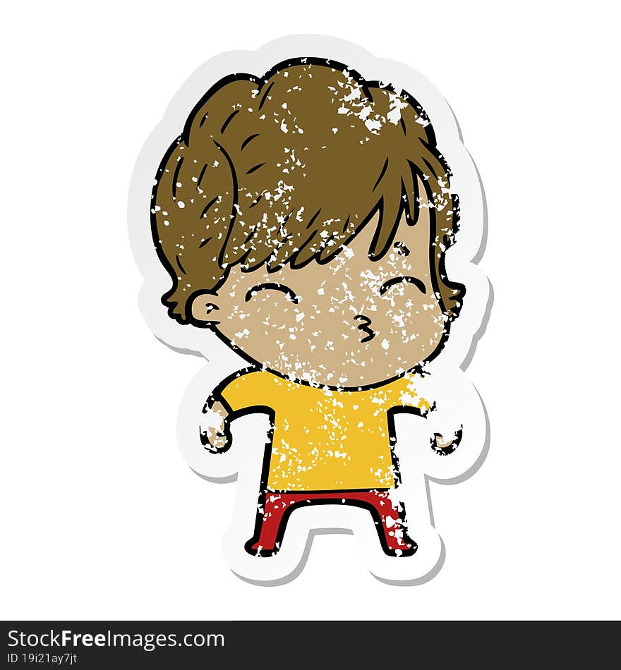 Distressed Sticker Of A Cartoon Woman Thinking