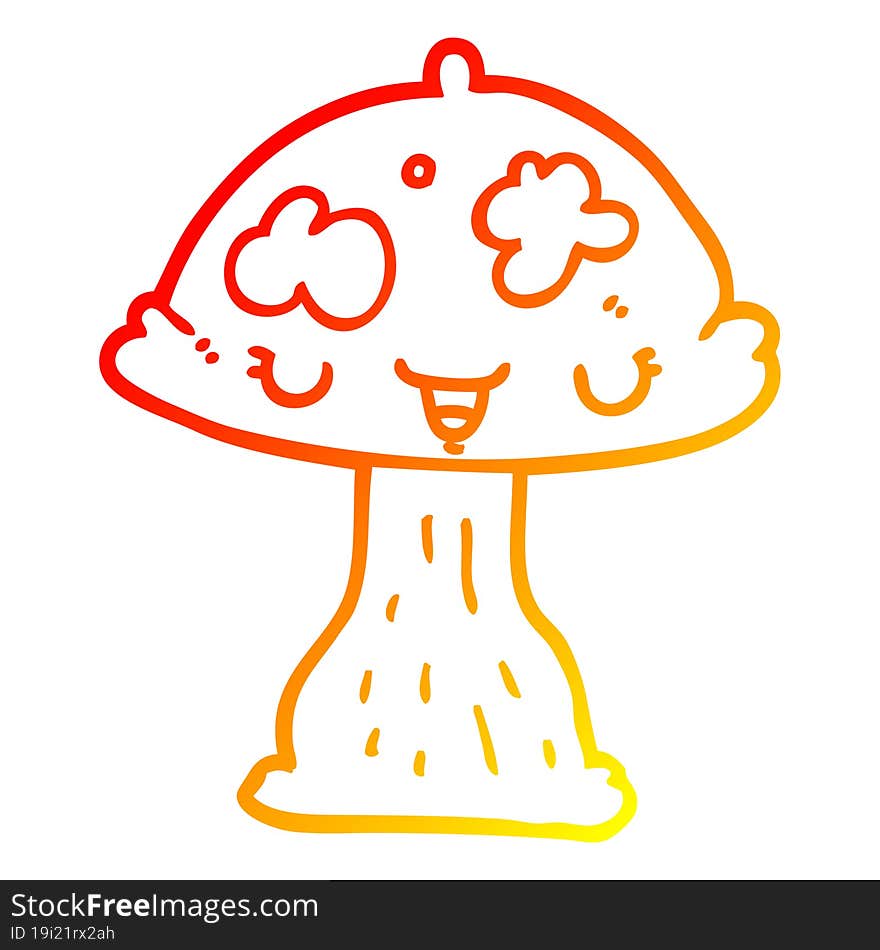 warm gradient line drawing of a cartoon toadstool