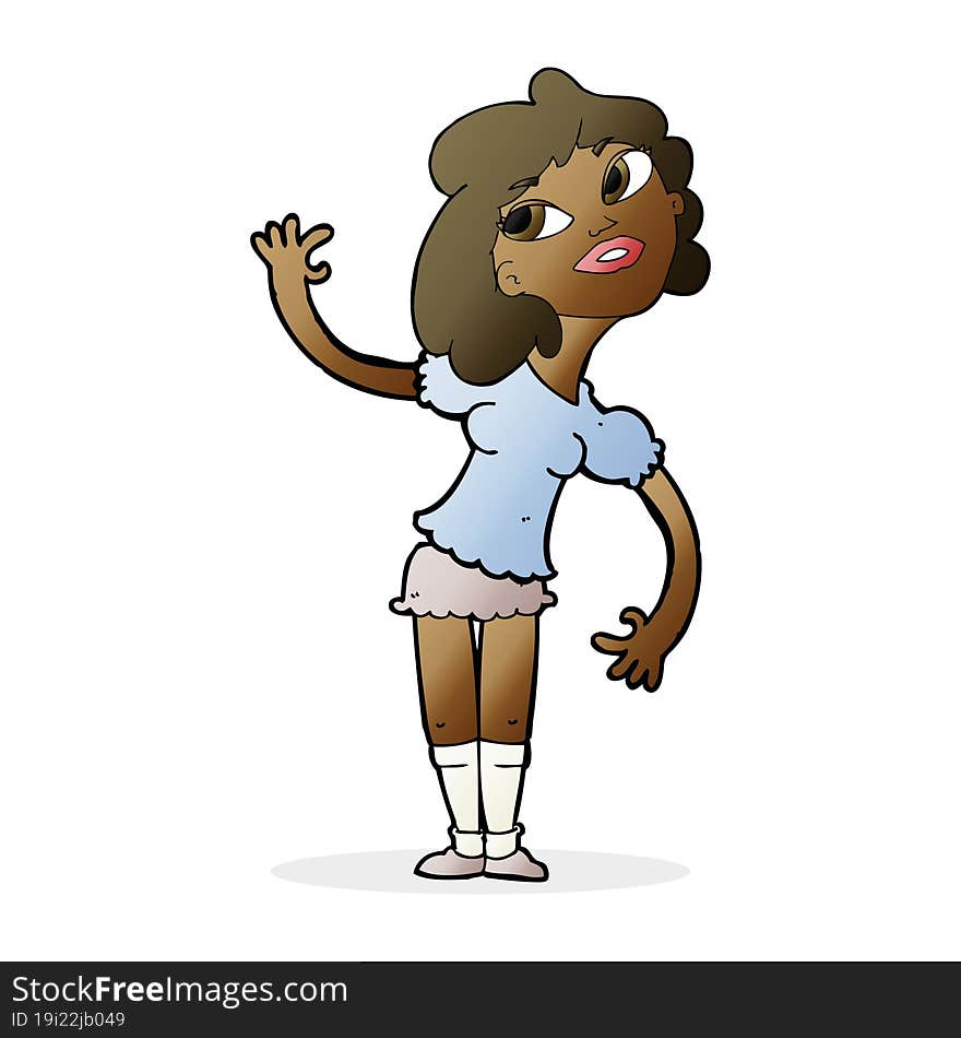 cartoon woman waving