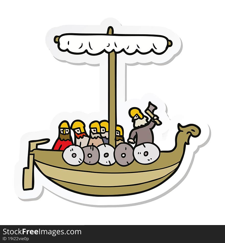 Sticker Of A Cartoon Vikings Sailing