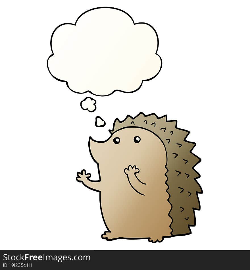 cartoon hedgehog and thought bubble in smooth gradient style