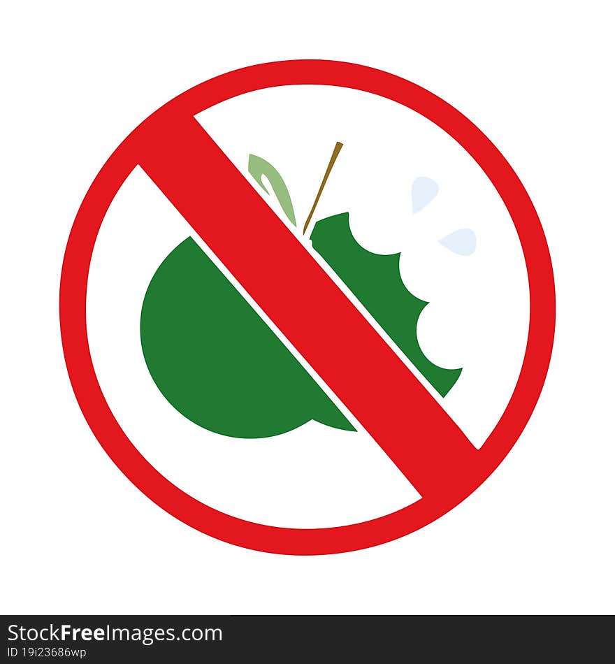 flat color retro cartoon of a no healthy food allowed sign