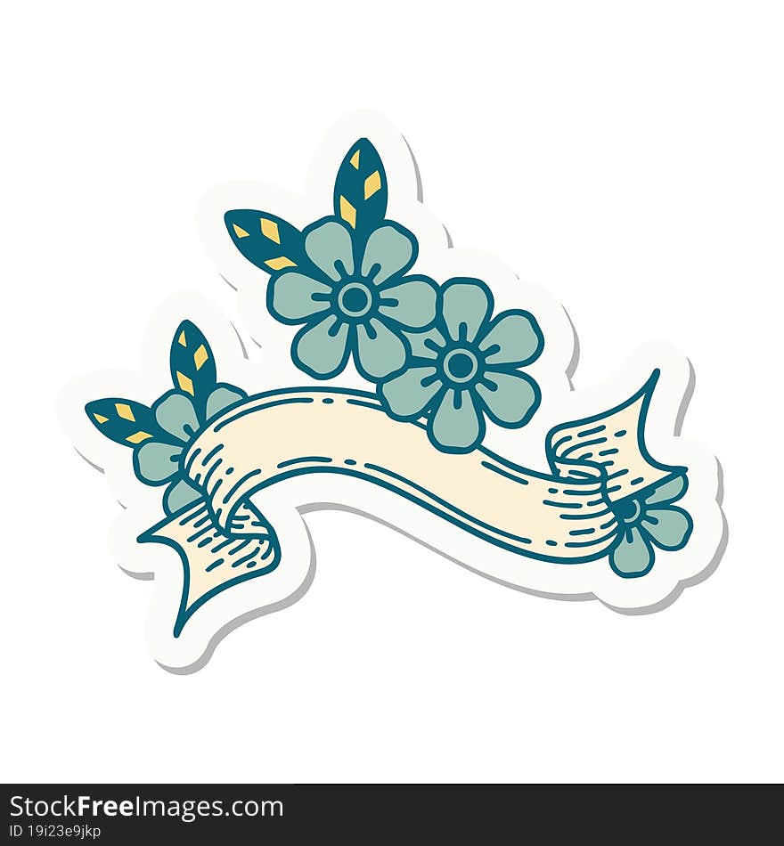 tattoo style sticker with banner of a flower