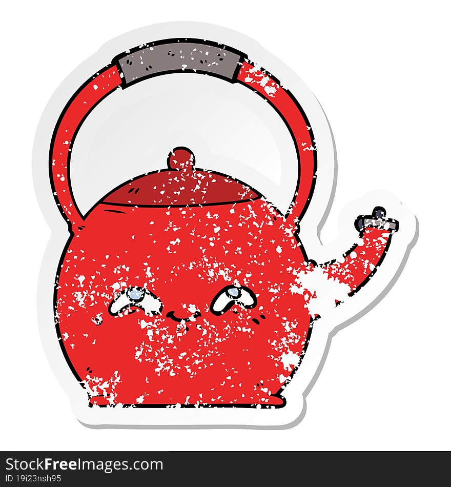 distressed sticker of a cartoon kettle