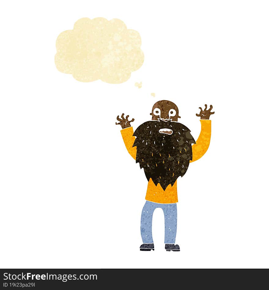 cartoon frightened old man with beard with thought bubble