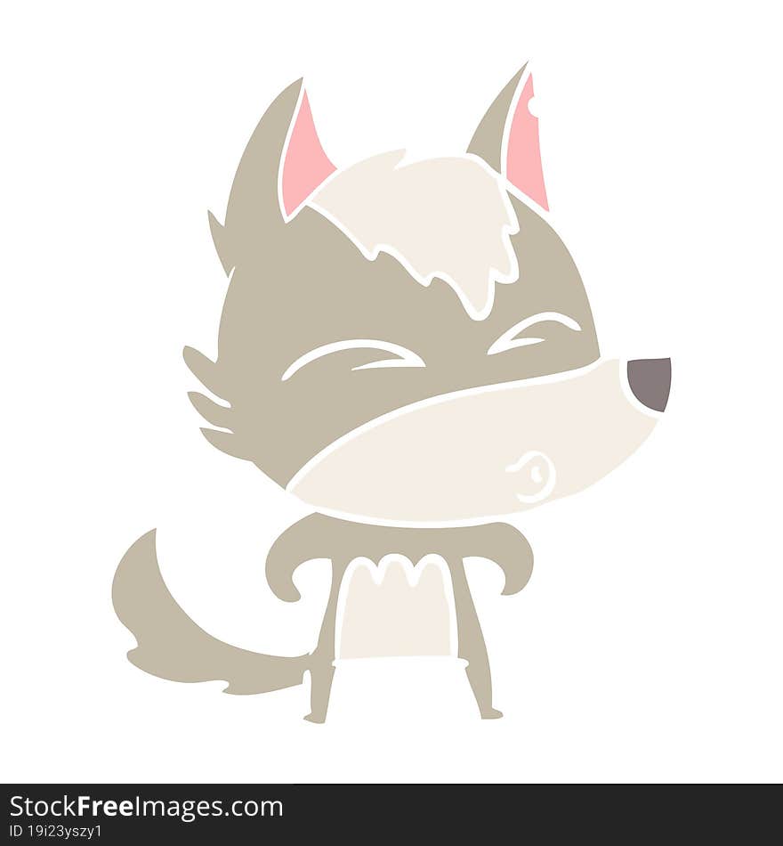 flat color style cartoon wolf whistling