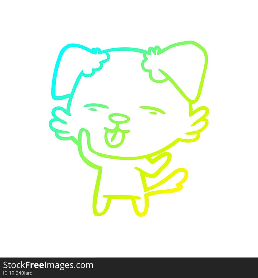 cold gradient line drawing cartoon dog sticking out tongue