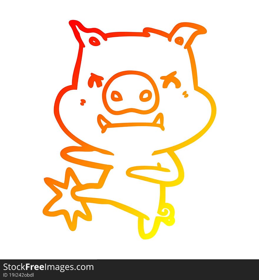 warm gradient line drawing angry cartoon pig karate kicking