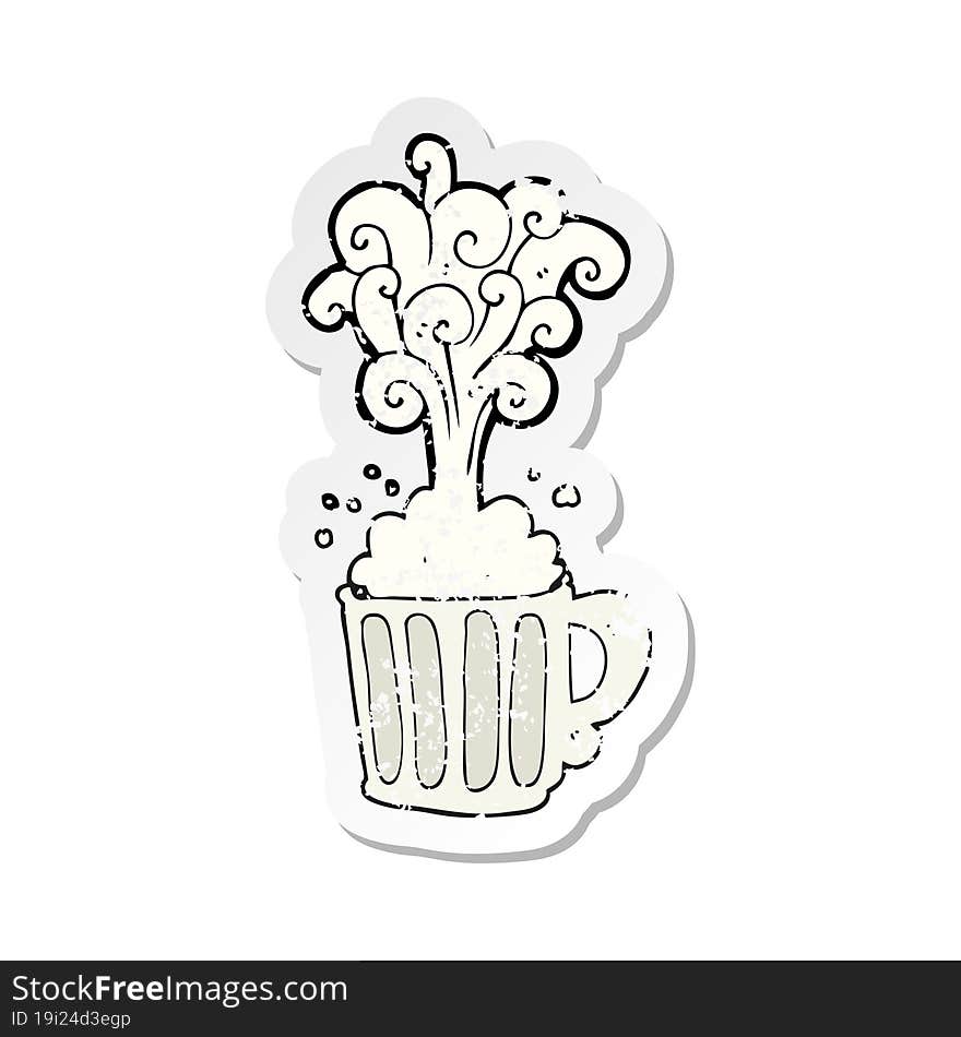 retro distressed sticker of a cartoon exploding beer