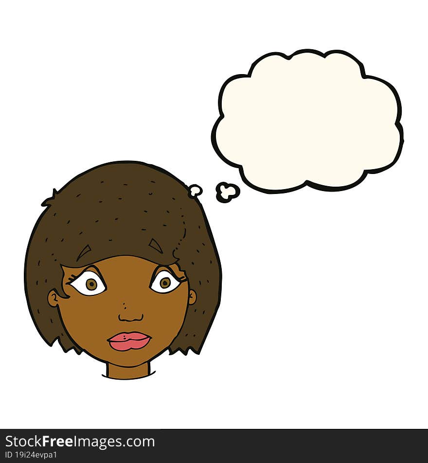 Cartoon Worried Female Face With Thought Bubble