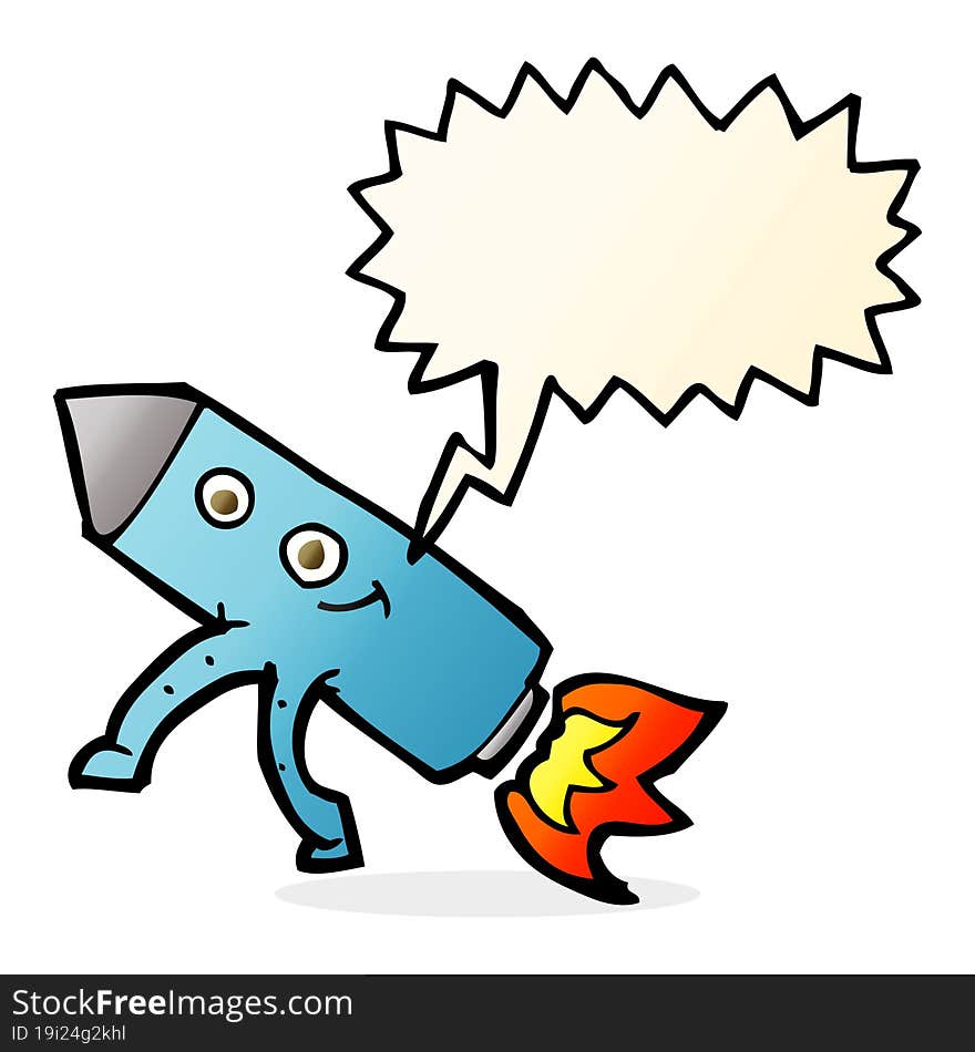 cartoon happy rocket with speech bubble