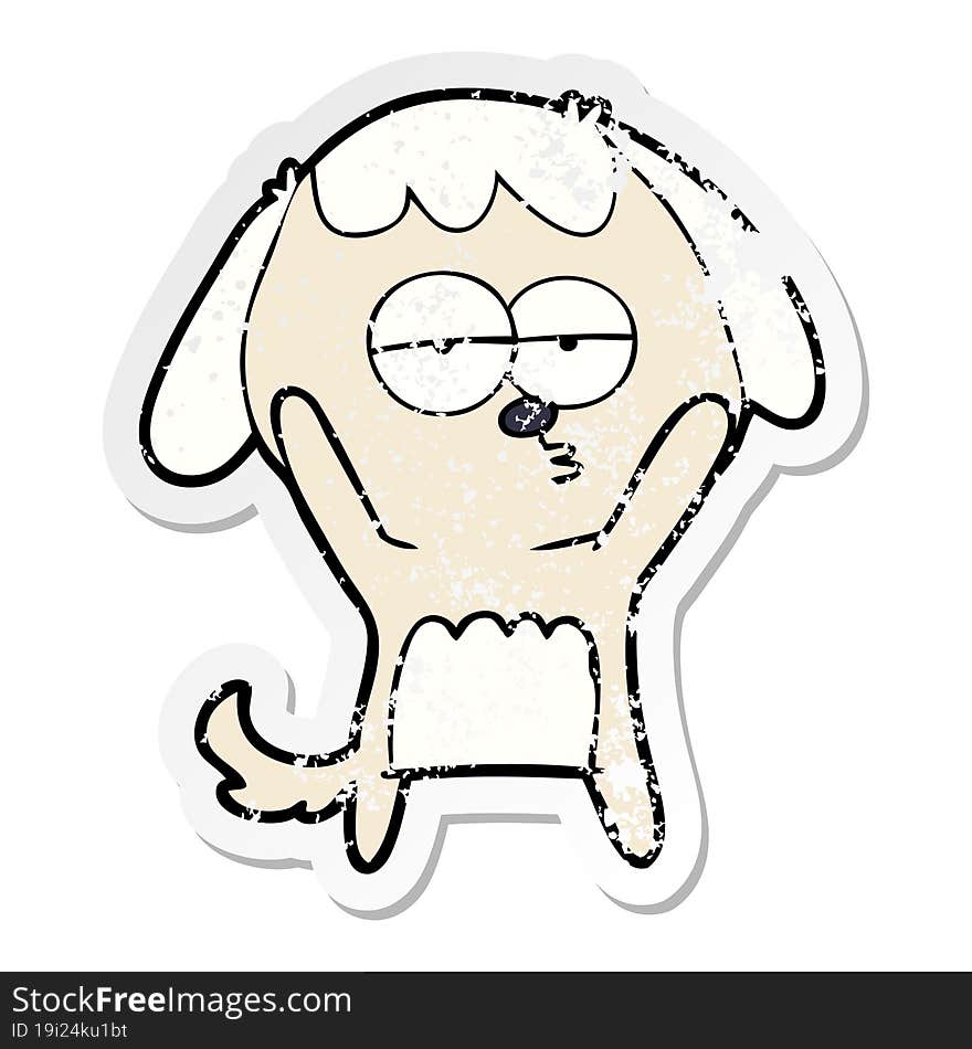 distressed sticker of a cartoon bored dog