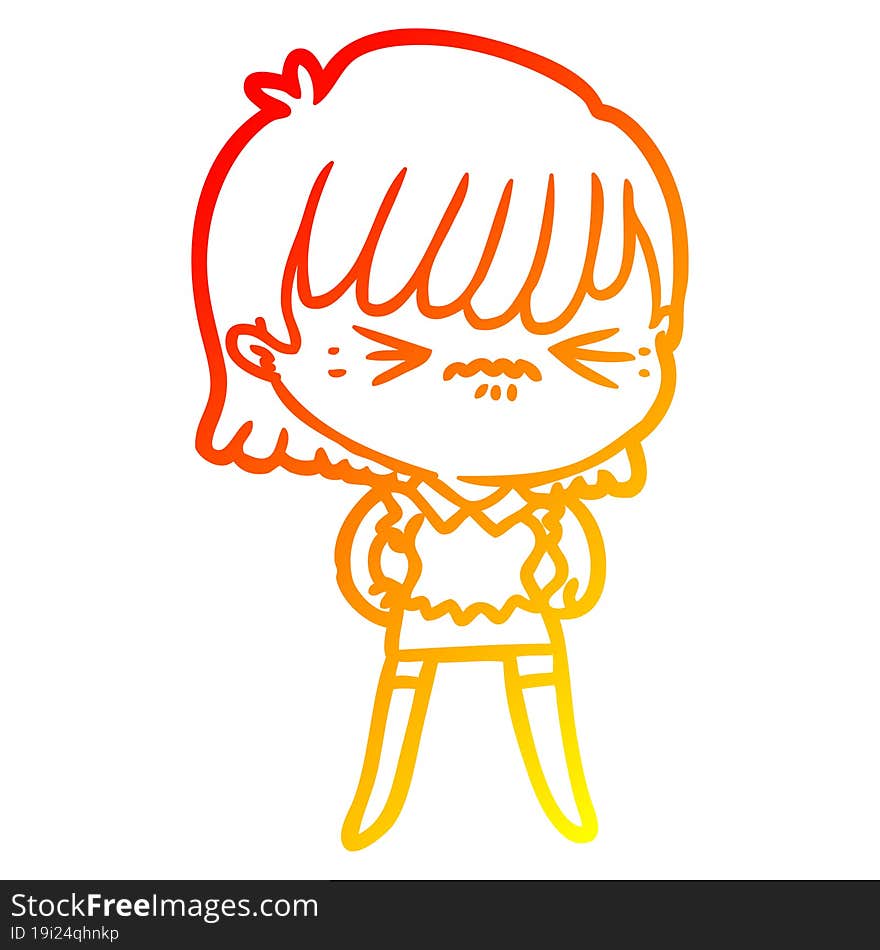 warm gradient line drawing annoyed cartoon girl