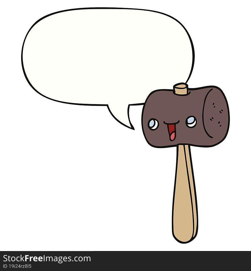 cartoon mallet and speech bubble