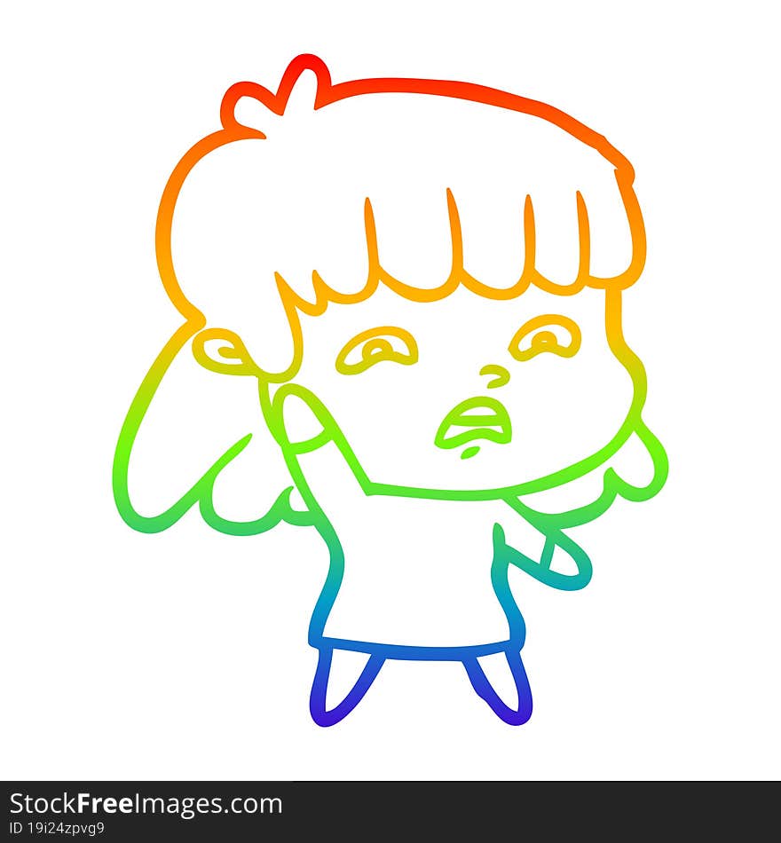 rainbow gradient line drawing cartoon worried woman