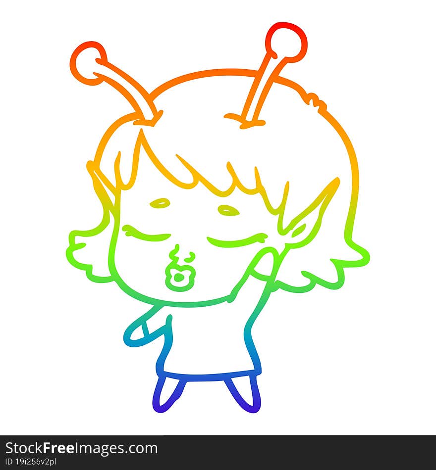 rainbow gradient line drawing cute alien girl cartoon