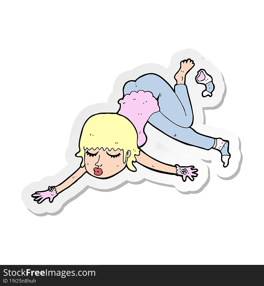 Sticker Of A Cartoon Woman Floating