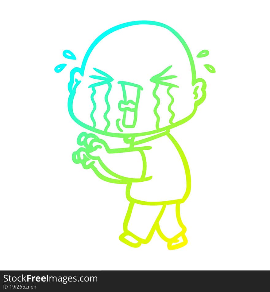 cold gradient line drawing cartoon crying bald man