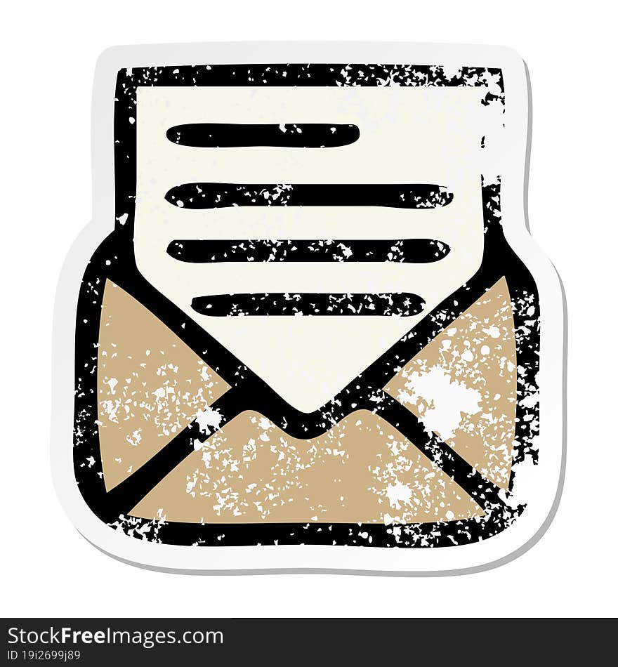 Distressed Sticker Of A Cute Cartoon Letter And Envelope