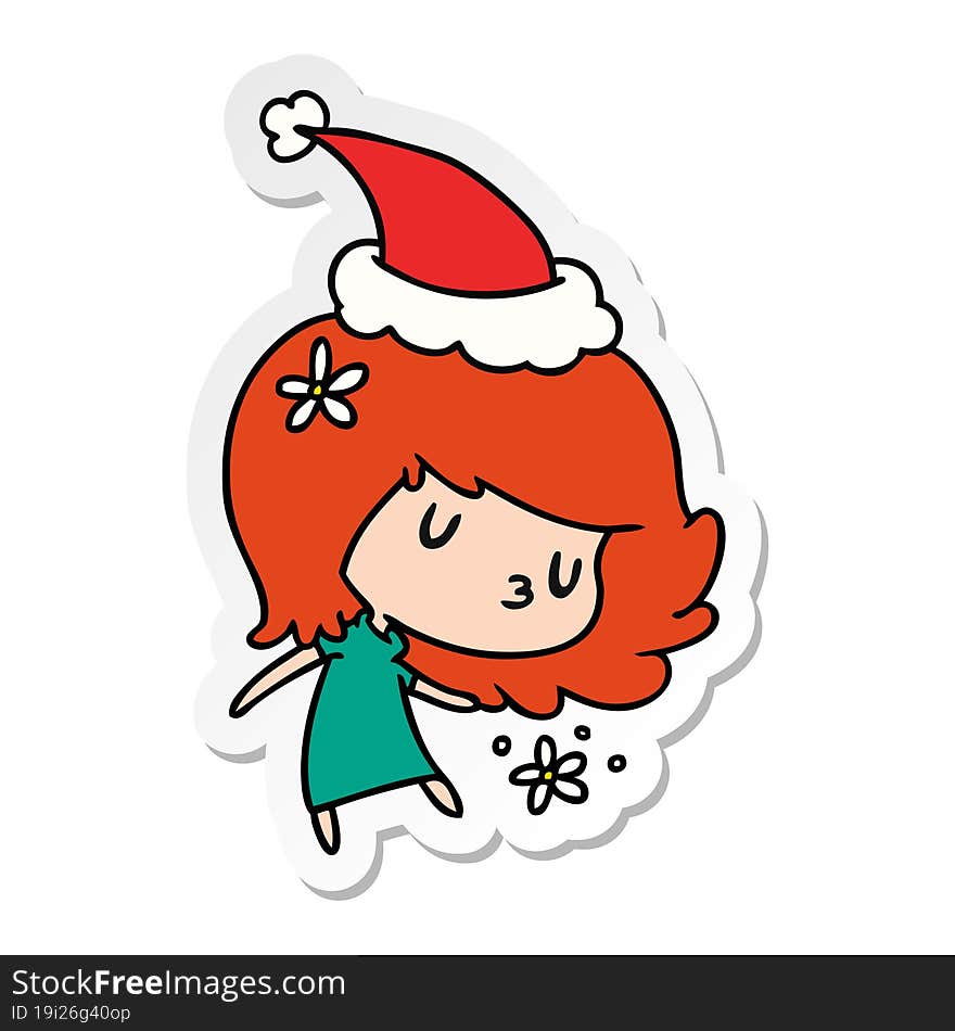 hand drawn christmas sticker cartoon of kawaii girl