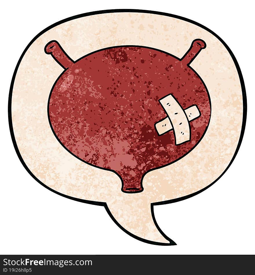 cartoon bladder and speech bubble in retro texture style