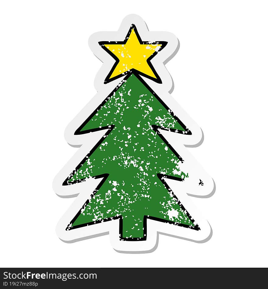 distressed sticker of a cute cartoon christmas tree