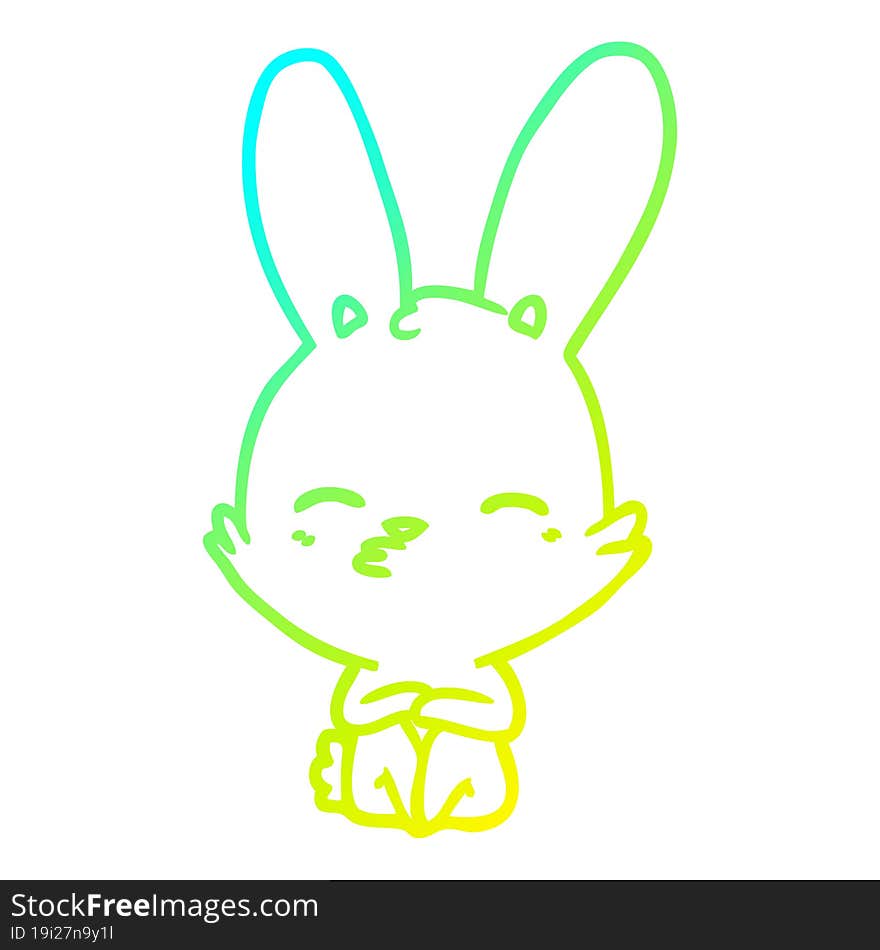 Cold Gradient Line Drawing Curious Bunny Cartoon