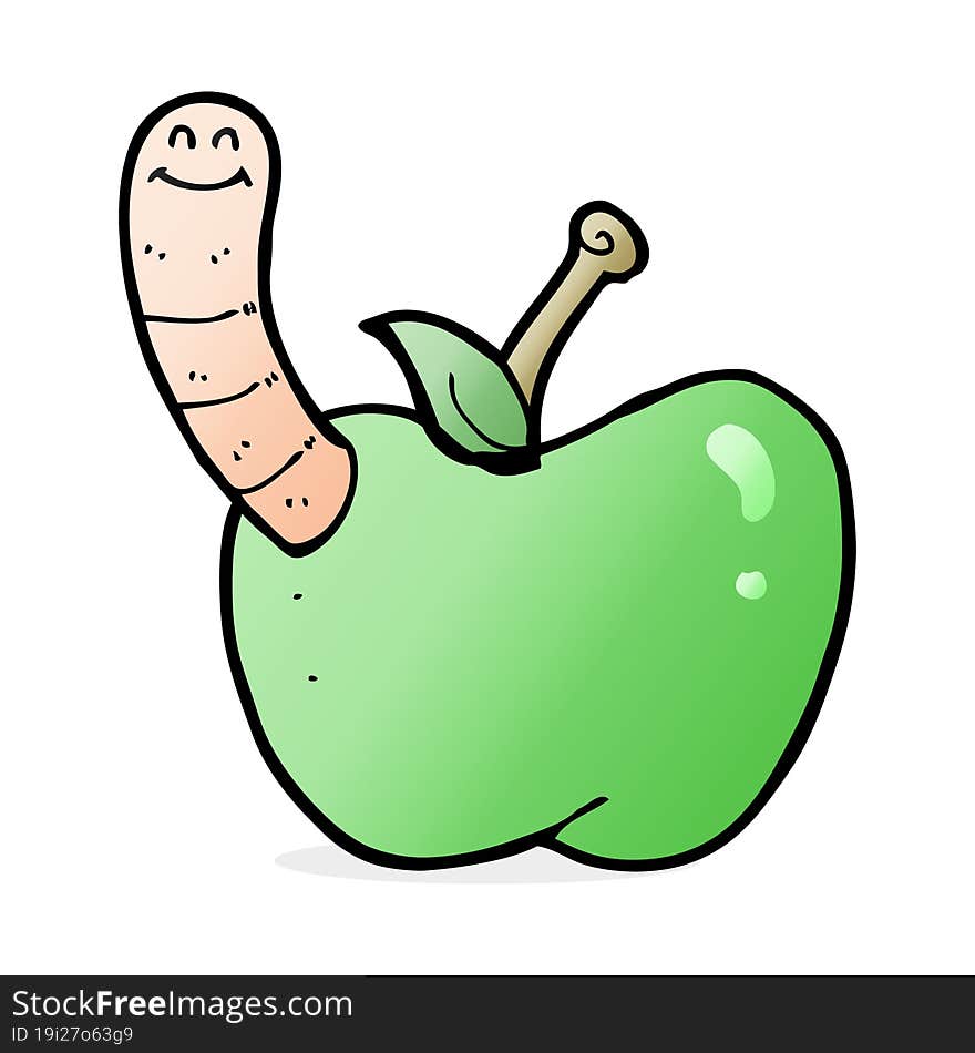 Cartoon Apple With Worm