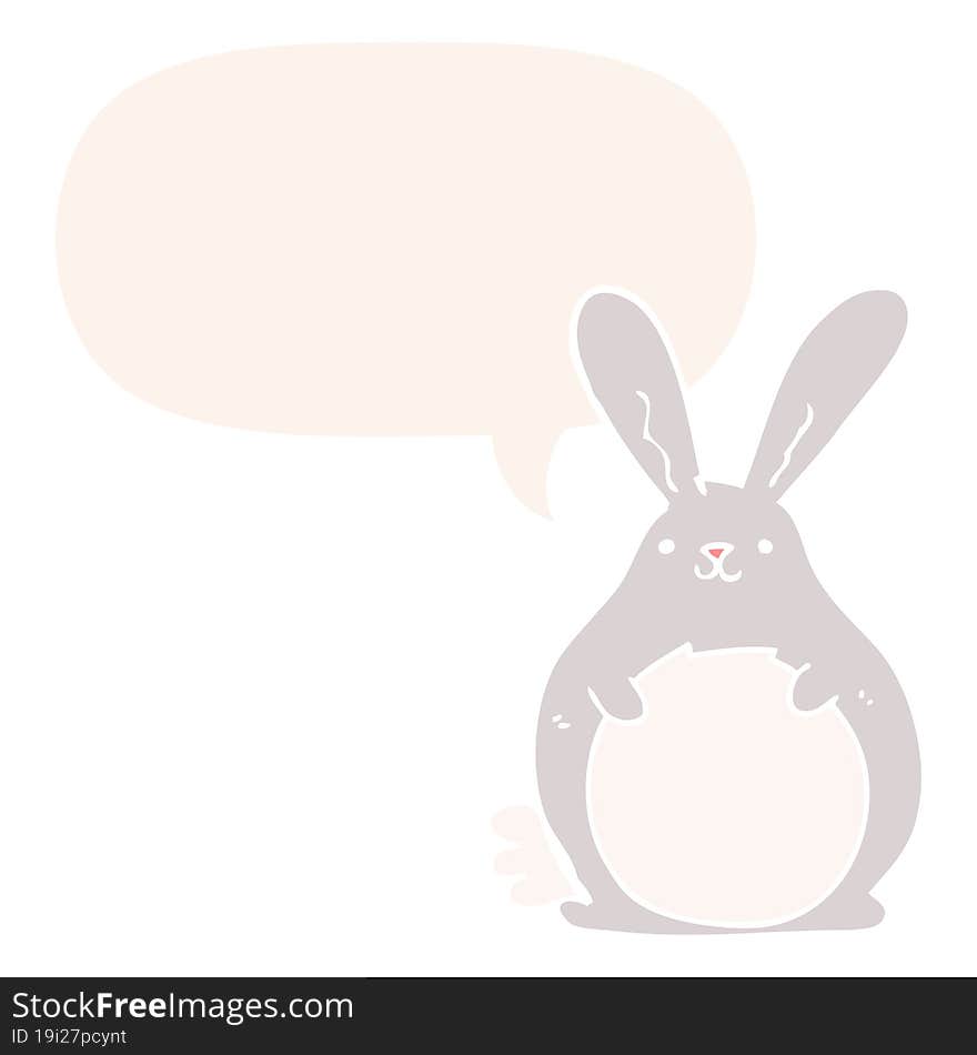 cartoon rabbit with speech bubble in retro style