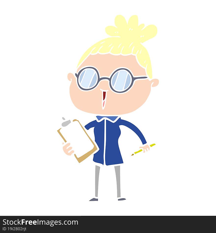 flat color style cartoon woman wearing spectacles