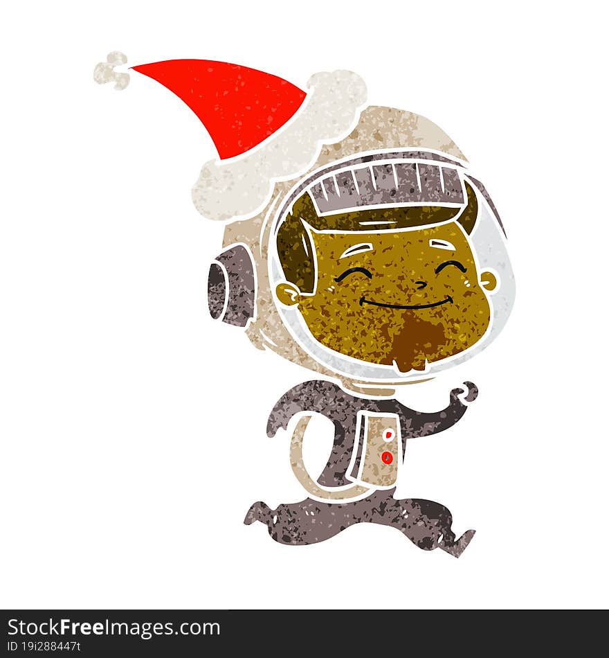 Happy Retro Cartoon Of A Astronaut Wearing Santa Hat