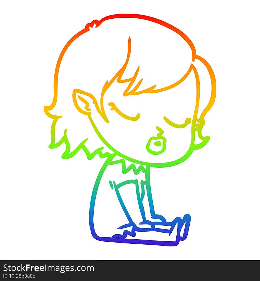 rainbow gradient line drawing cute cartoon vampire girl