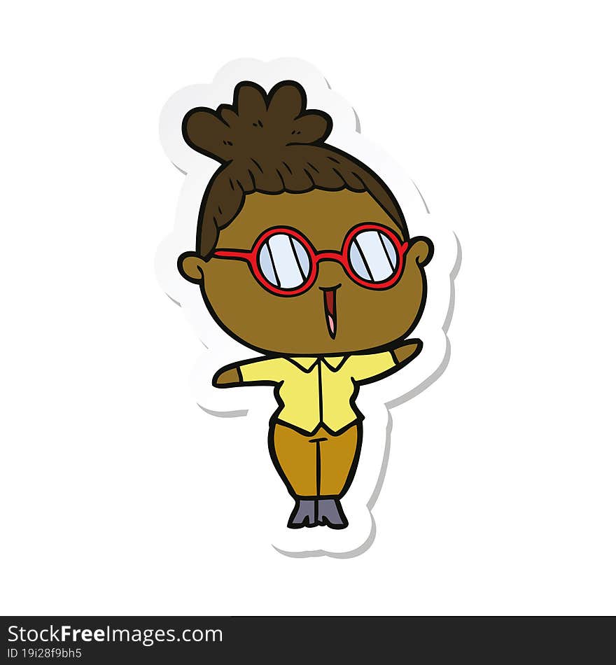 sticker of a cartoon woman wearing spectacles