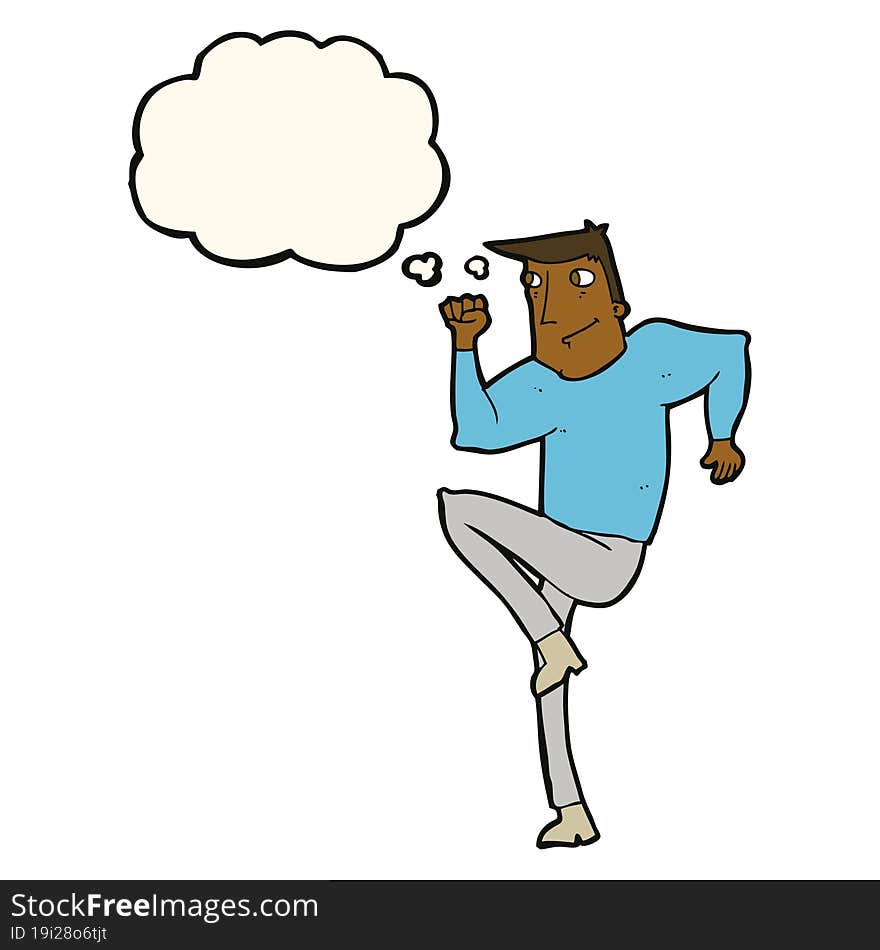 cartoon man jogging on spot with thought bubble