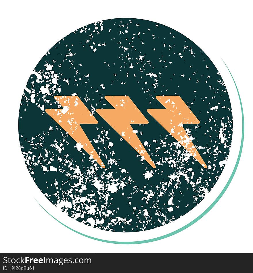 distressed sticker tattoo style icon of lightning  bolts