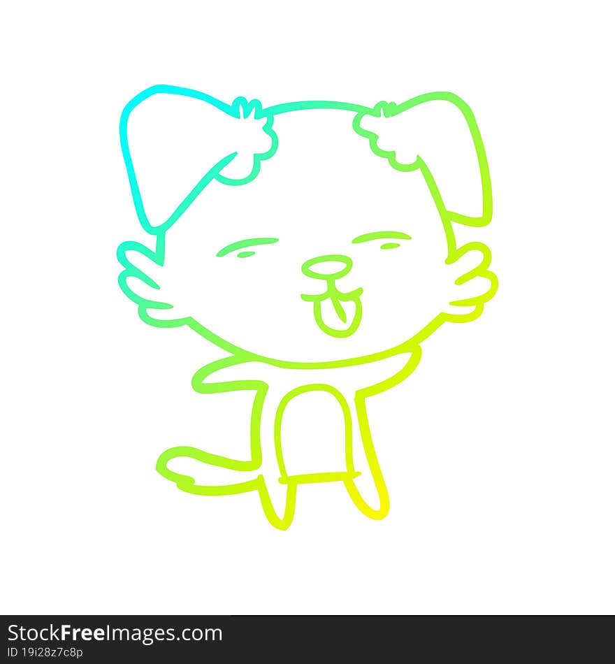 cold gradient line drawing cartoon dog sticking out tongue