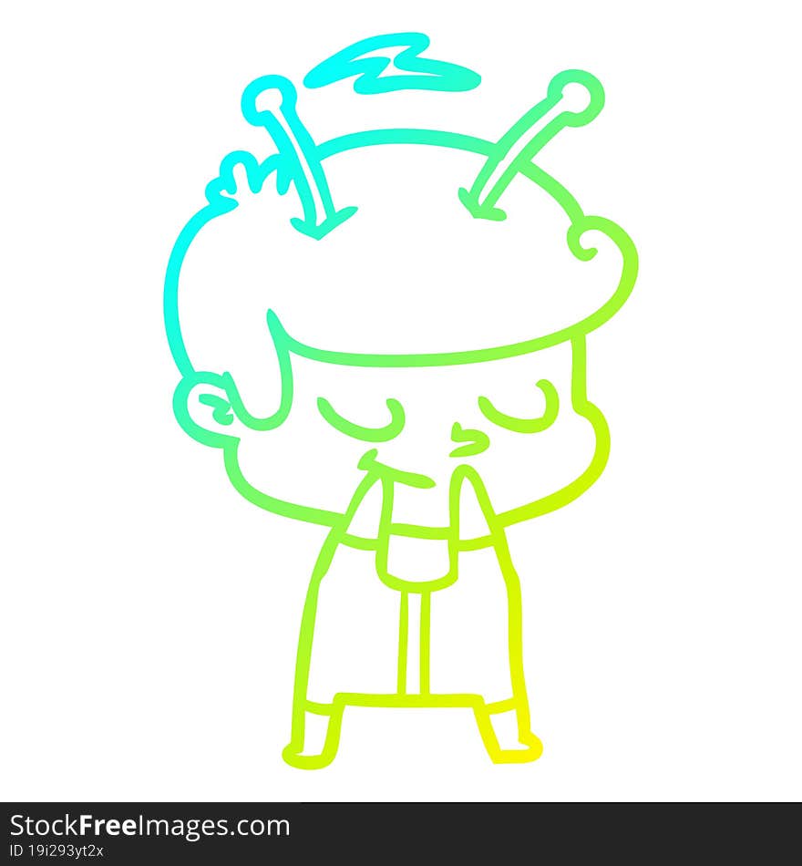 cold gradient line drawing self conscious cartoon spaceman