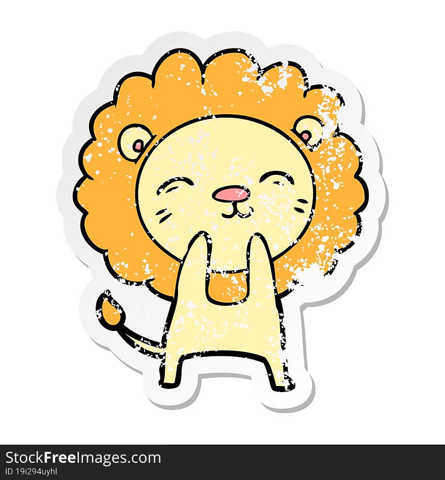 distressed sticker of a cartoon lion