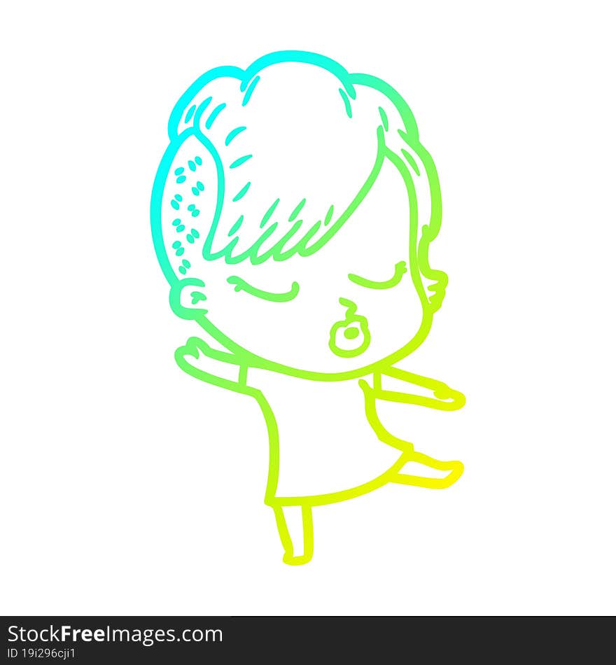 cold gradient line drawing cartoon pretty hipster girl