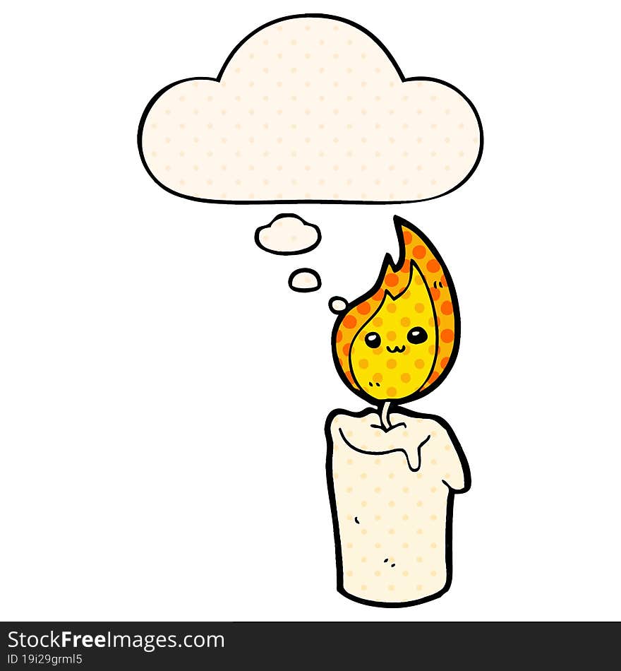 cartoon candle character and thought bubble in comic book style