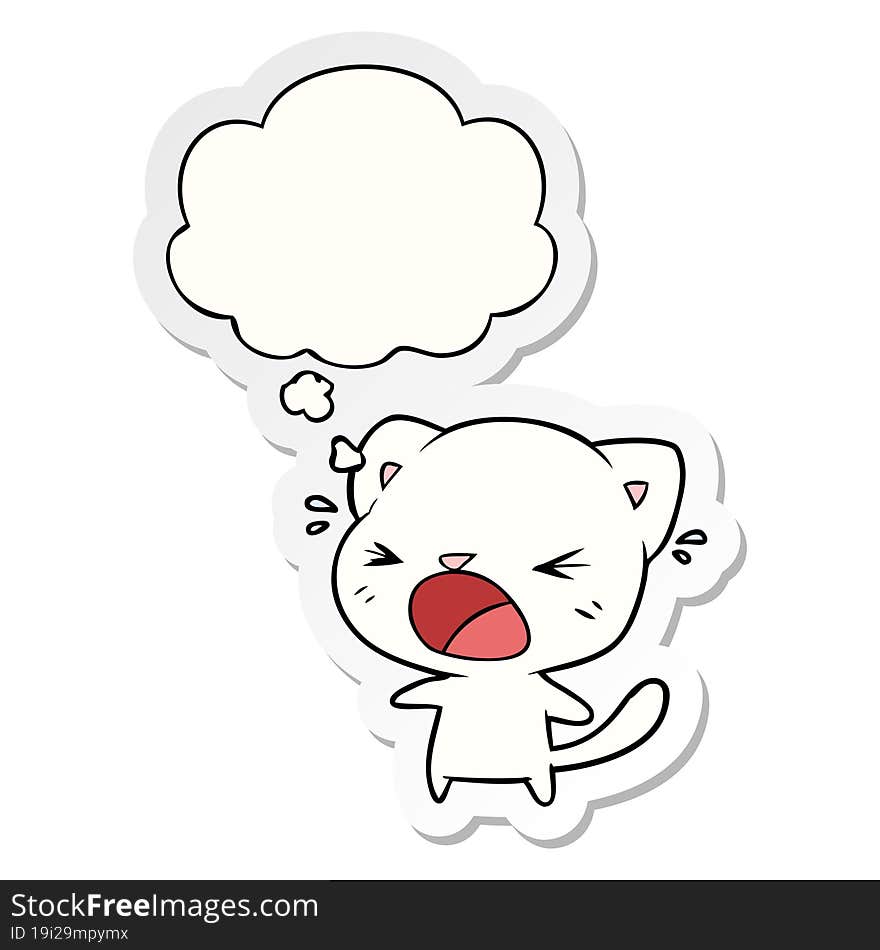 Cartoon Cat Crying And Thought Bubble As A Printed Sticker