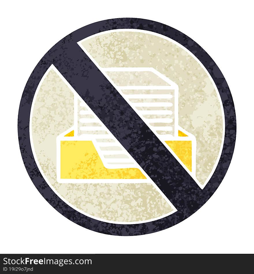 retro illustration style cartoon of a paper ban sign