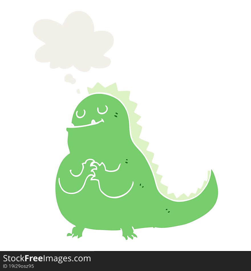 cartoon dinosaur and thought bubble in retro style