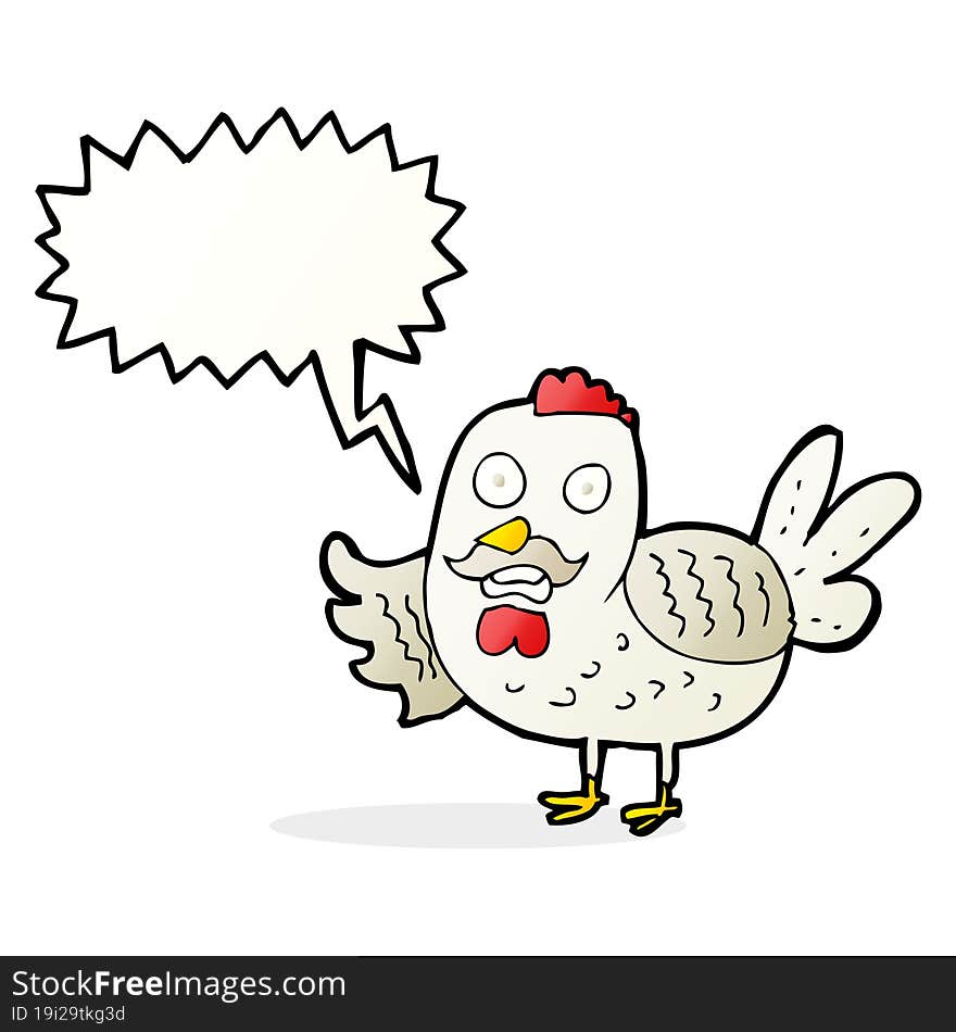 cartoon old rooster with speech bubble