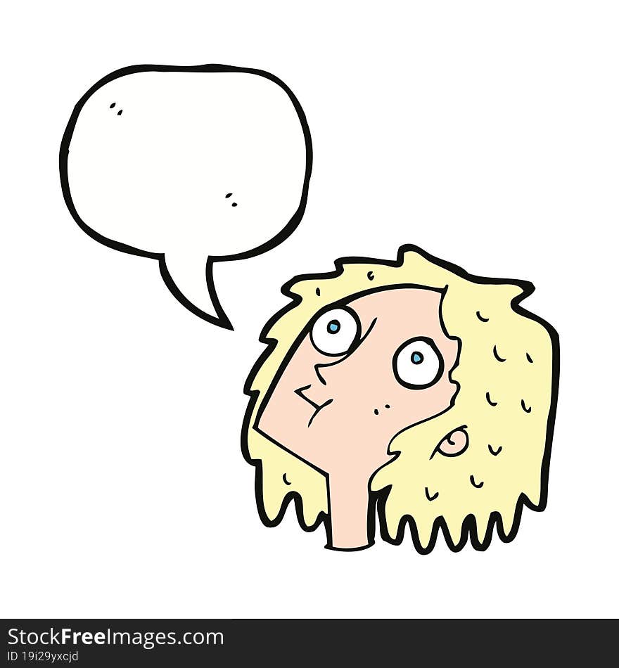 cartoon staring woman with speech bubble