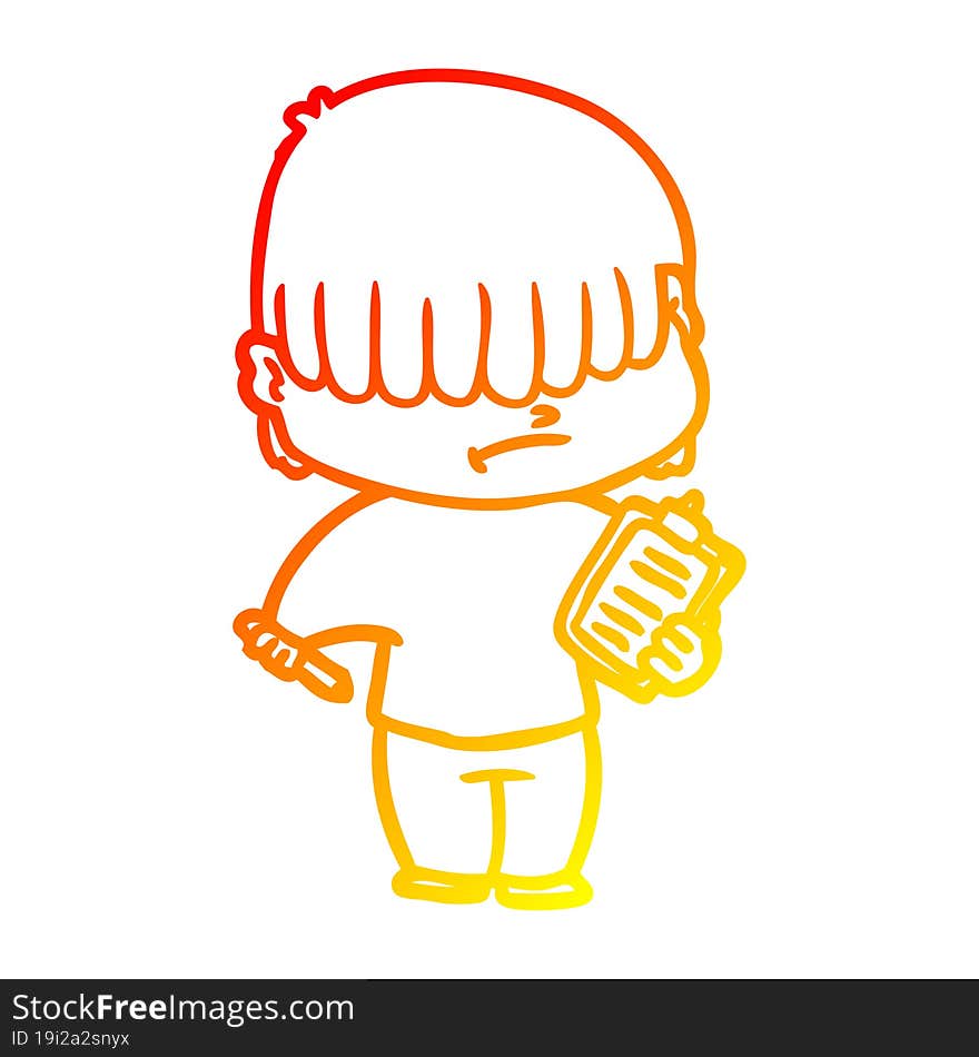 warm gradient line drawing of a cartoon boy with untidy hair