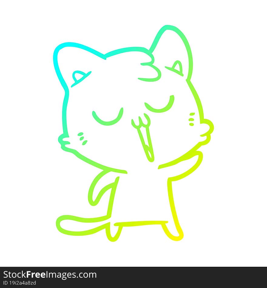 Cold Gradient Line Drawing Cartoon Cat Singing