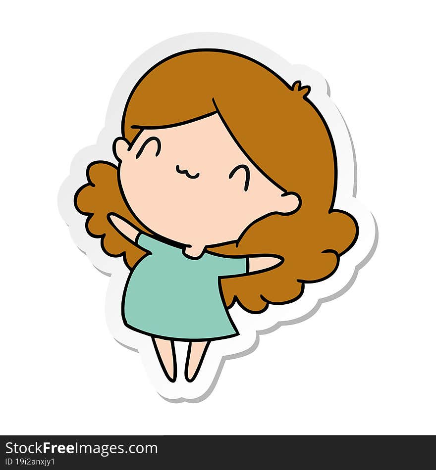 Sticker Cartoon Of A Cute Kawaii Girl